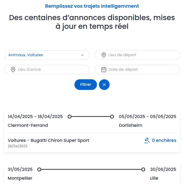Extrait de l'application web