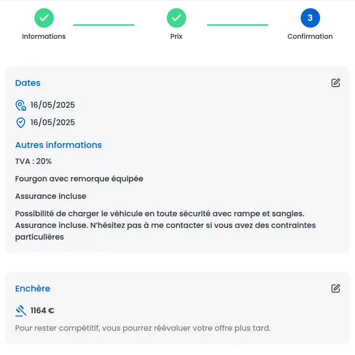 Extrait de l'application web