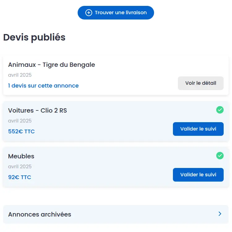 Extrait de l'application web